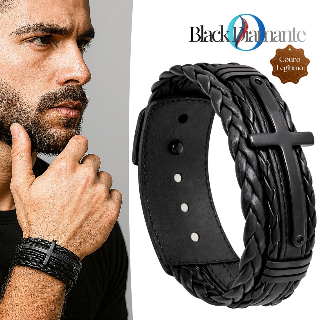 Pulseira Bracelete Couro Masculino Cruz Jesus Religiosa Fé Proteção - Vários Modelos em Oferta na Shopee