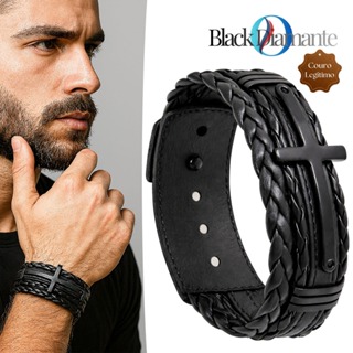 Pulseira Bracelete Couro Masculino Cruz Jesus Religiosa Fé Proteção - Vários Modelos em Oferta na Shopee