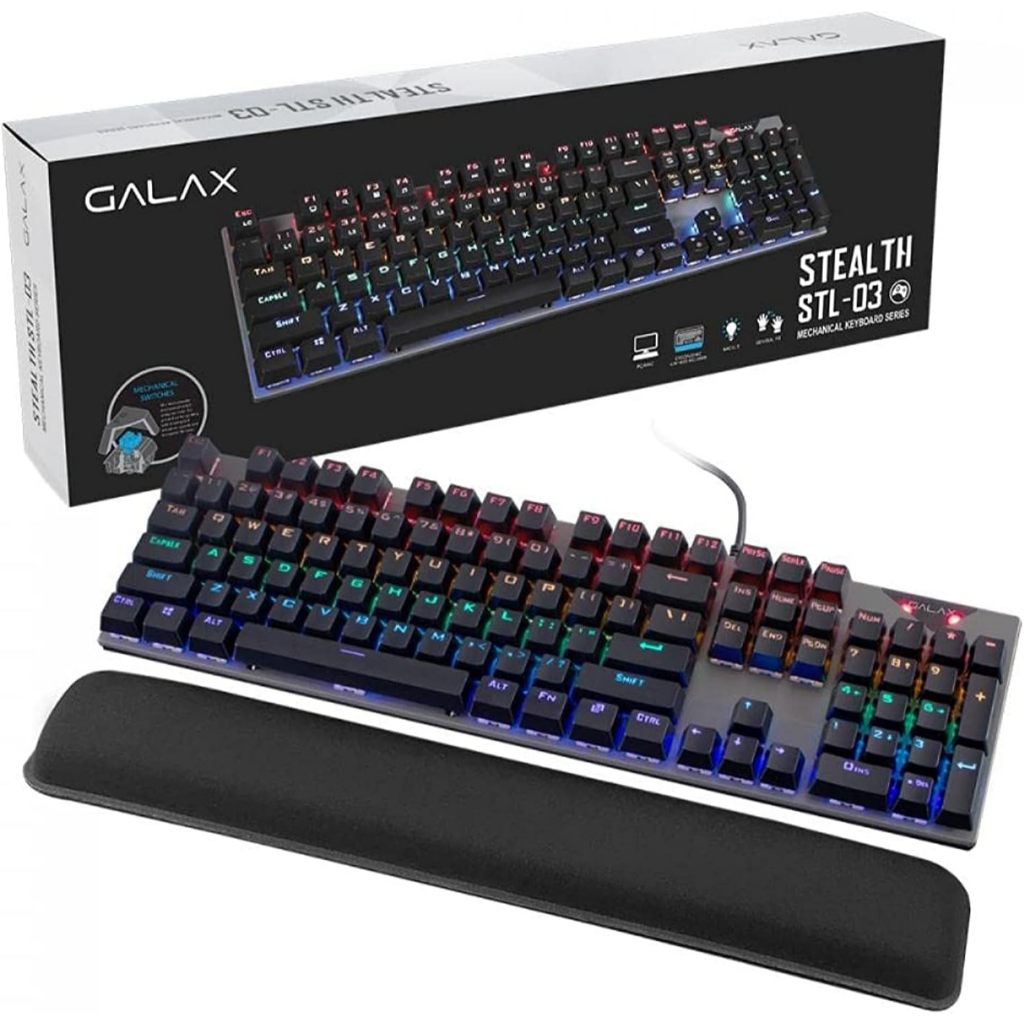 Teclado Gamer Galax Stealth, Mecânico, Switch Blue, RGB, Layout US, KGS0114T1RG1BSL0