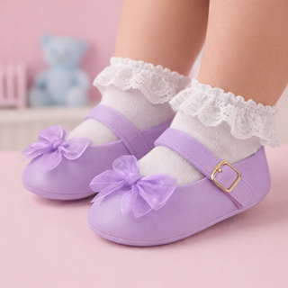 Sapatilha bebê lilás com laço voal  super luxuosa macia e confortável em Oferta na Shopee
