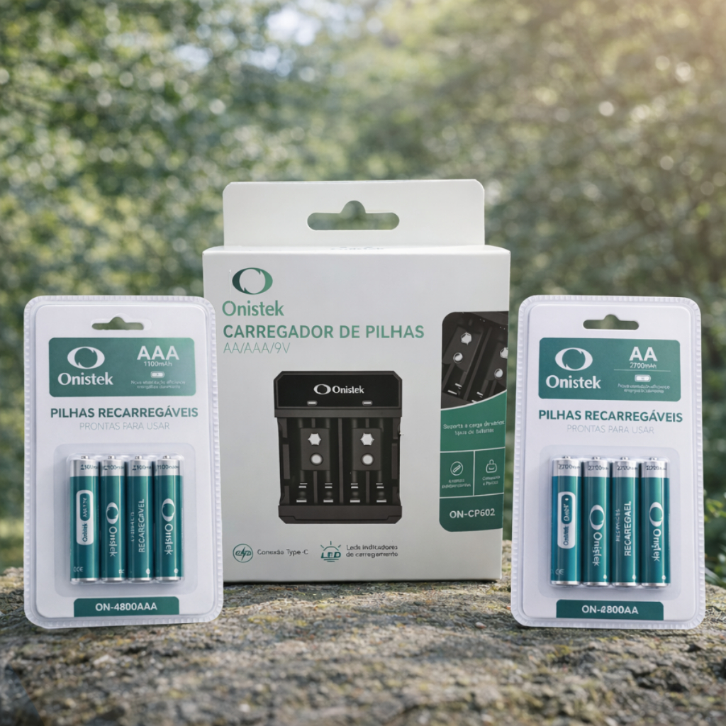 Carregador De Pilha Aa/aaa Type-c + 4 Pilhas Aaa e 4 pilhas Aa 2700 mAh Onistek - controles remotos