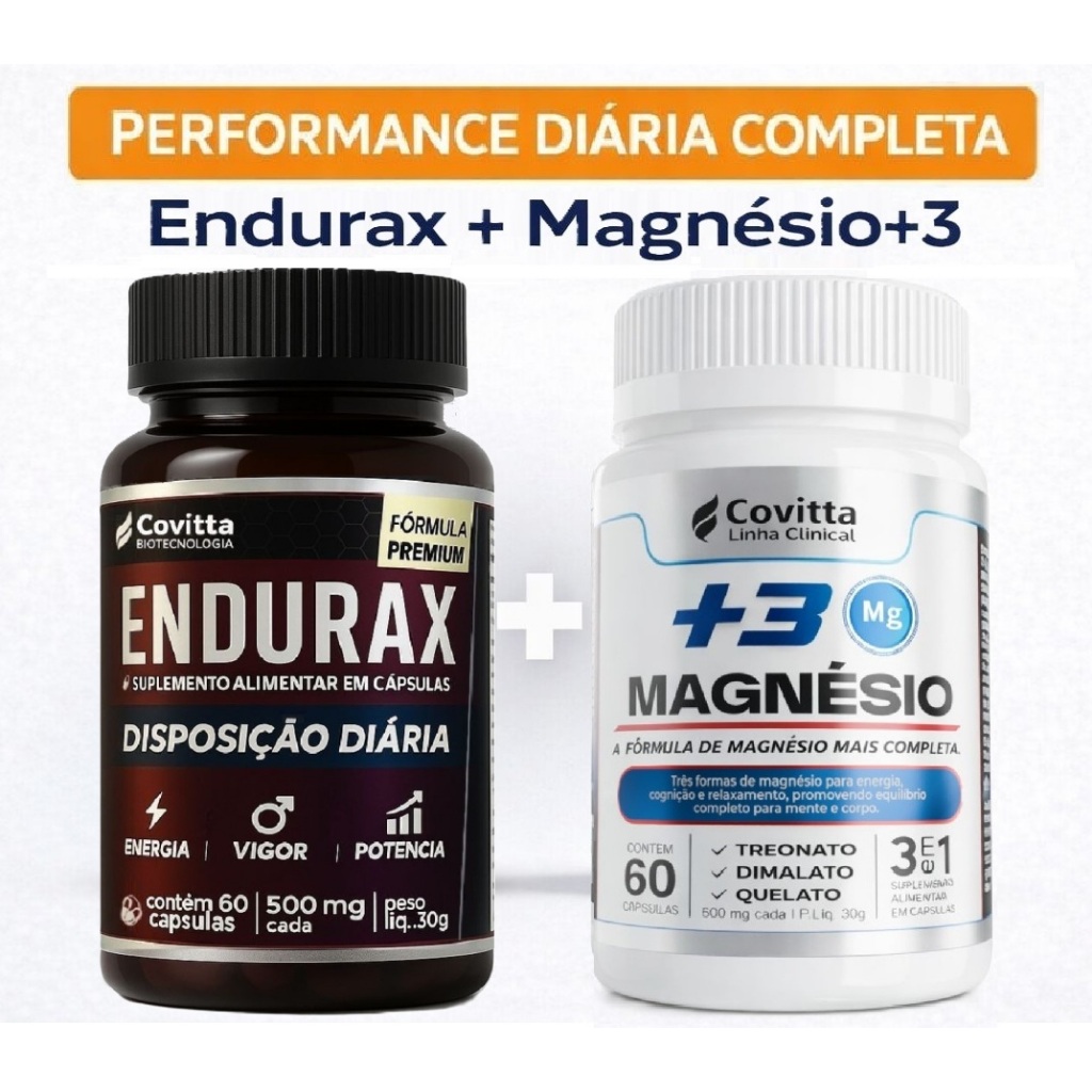 Kit Endurax + Magnésio 3 em 1 | Vigor Masculino |Energia e Foco |Auxilia Desempenho Físico | Covitta em Oferta na Shopee