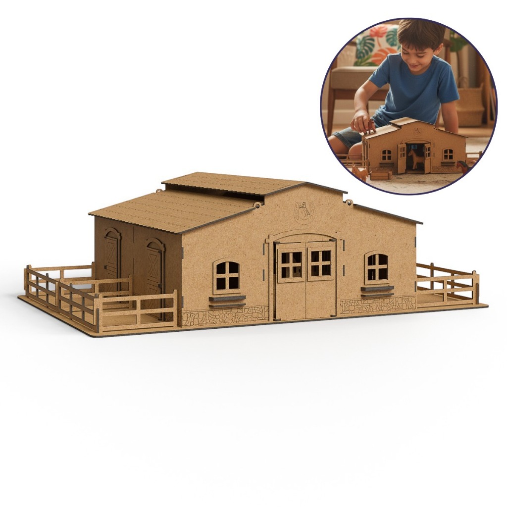 Mini Estábulo Em MDF Cru Fazendinha Infantil Brinquedo Educativo MDF Criativa