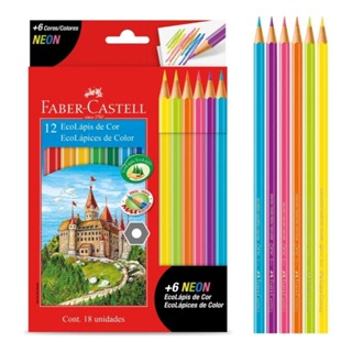 Lápis de Cor Faber Castell 12 cores + 6 cores neon = 18 lápis em Oferta na Shopee