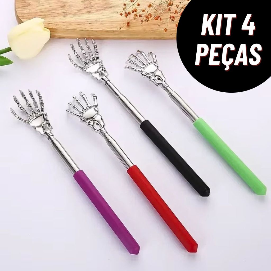 Kit 4 Coçadores Reguláveis Para Costas Metal Caveira