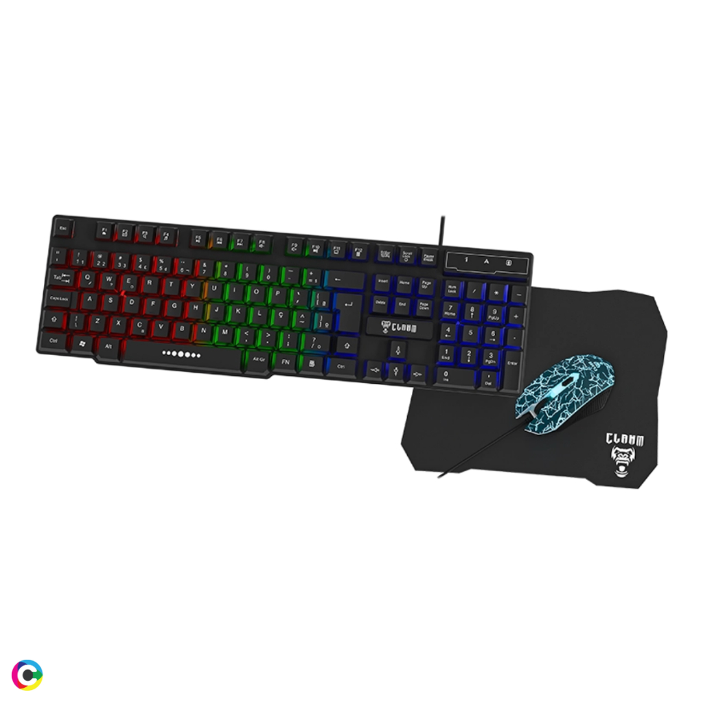 Kit Teclado Membrana Gamer + Mouse Gamer 3.200 DPI + Mousepad Nightmare Lite Iluminação RGB Led USB