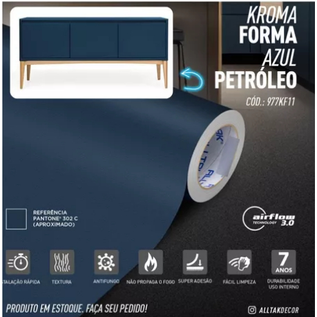 Revestimento Vinil Adesivo Azul Petróleo Alltak Kroma – Autocolante p/ Móveis em Oferta na Shopee