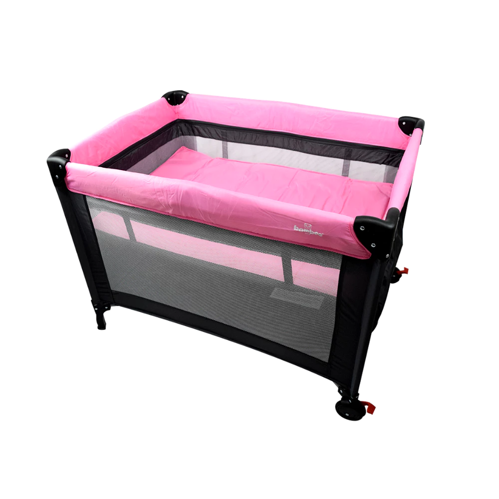 Berço Portátil Chiqueirinho Cercadinho Desmontável Compacto com Mosquiteiro Rosa