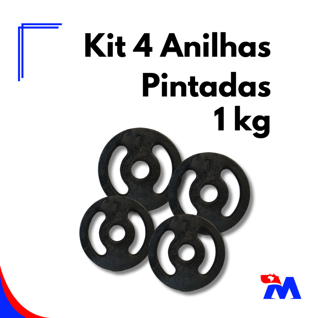 Kit 4 Anilhas Pintadas 1kg Musculação Treinamento