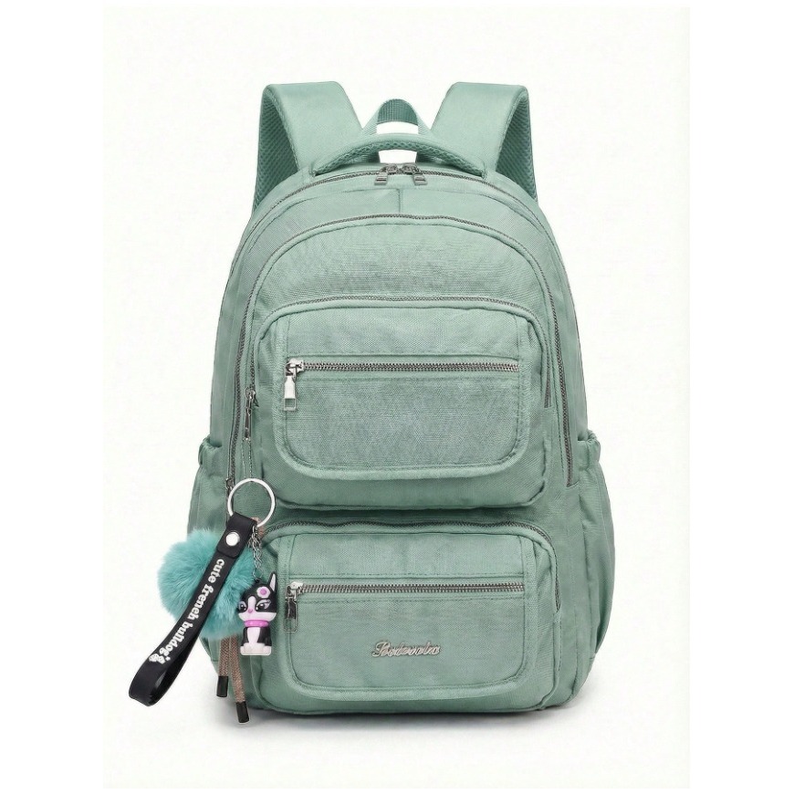 Mochila De Costas Nylon Casual Grande Capacidade Com Chaveiro Pingente Fofo Para Escola em Oferta na Shopee