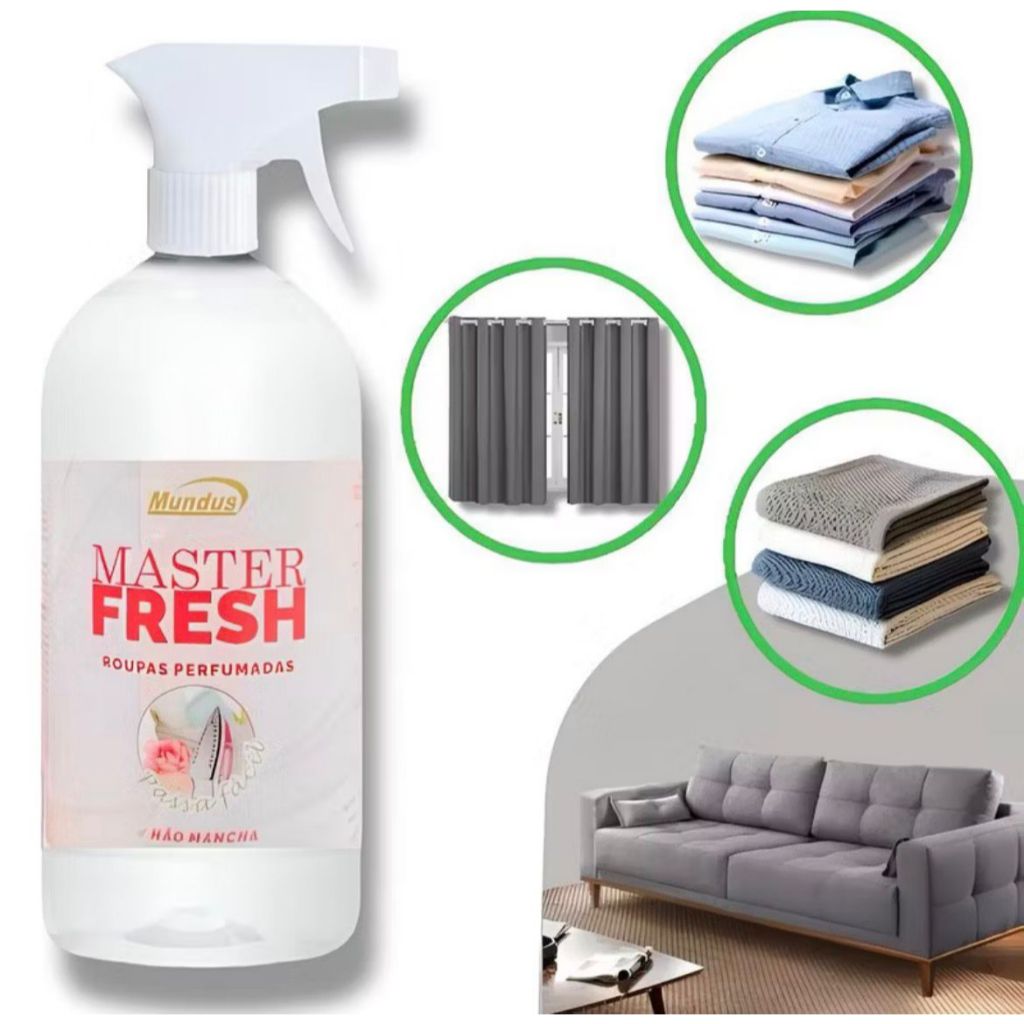 Cheirinho Master Fresh 500ml Com Gatilho - Perfume de Rica e Facilitador de Passadoria Para Tecidos Delicados