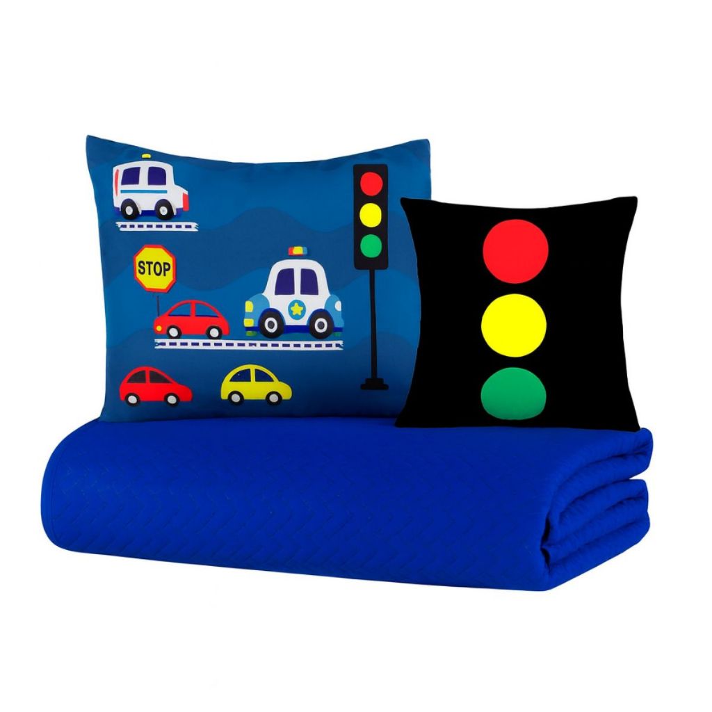 Cocha Colcha Cobre Leito Jogo Cama Infantil Fronha Solteiro 5 Pç Matelado Elastico Menino Carros