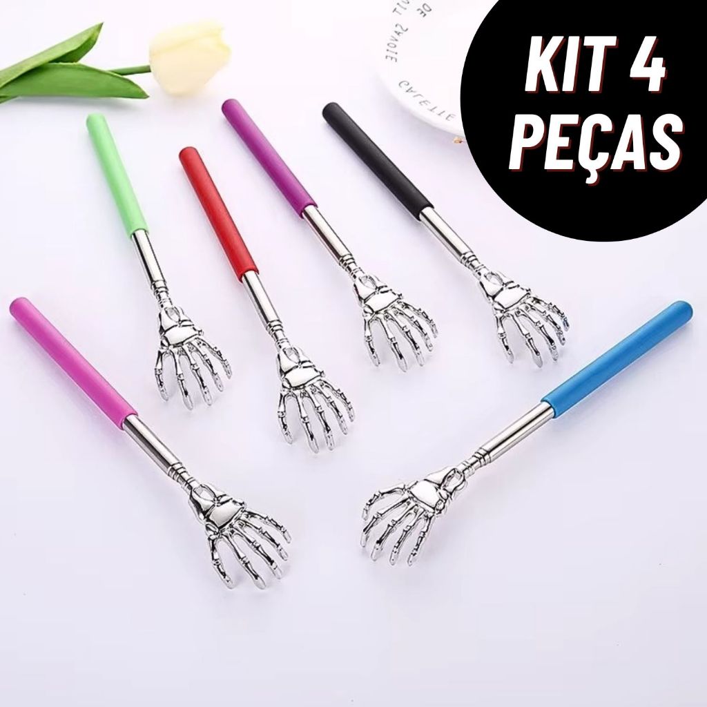 Kit 4 Coçadores Reguláveis Para Costas Metal Caveira