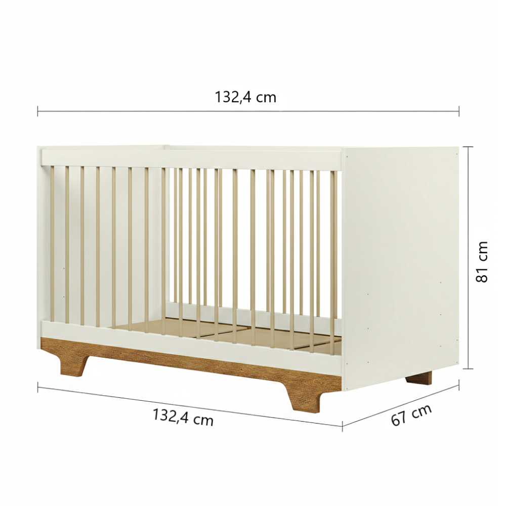 Berço Mini Cama com Suporte para Mosquiteiro Flocos em MDF Cor Off White/Amadeirado - Tigus