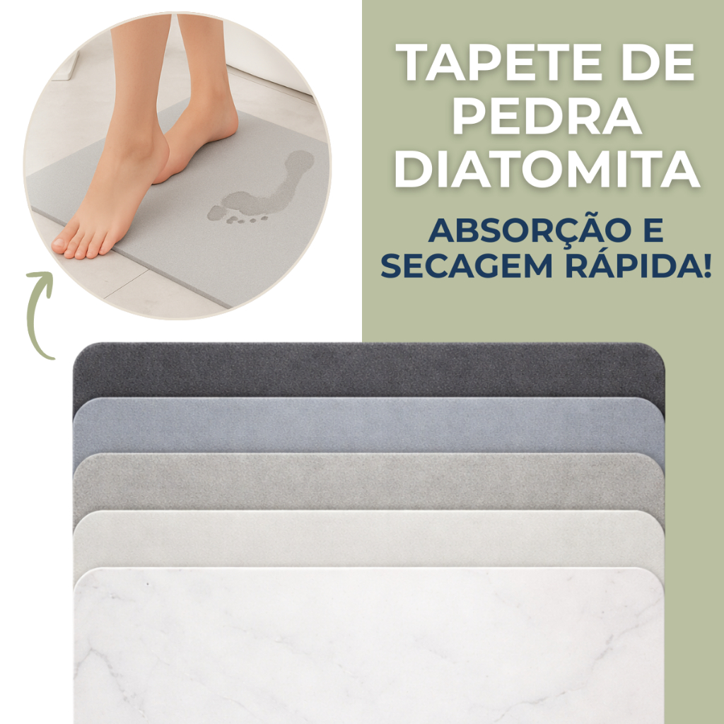 Tapete de Pedra Diatomita Para Banheiro Secagem Rápida 60cm x 39cm Diversas Cores