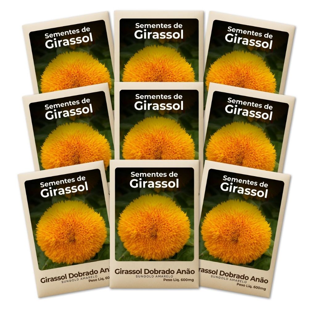 Sementes de Girassol Amarelo Dobrado Anão Para Floreiras Alta Taxa de Germinação kit com 9 pacotesSementes de Girassol A