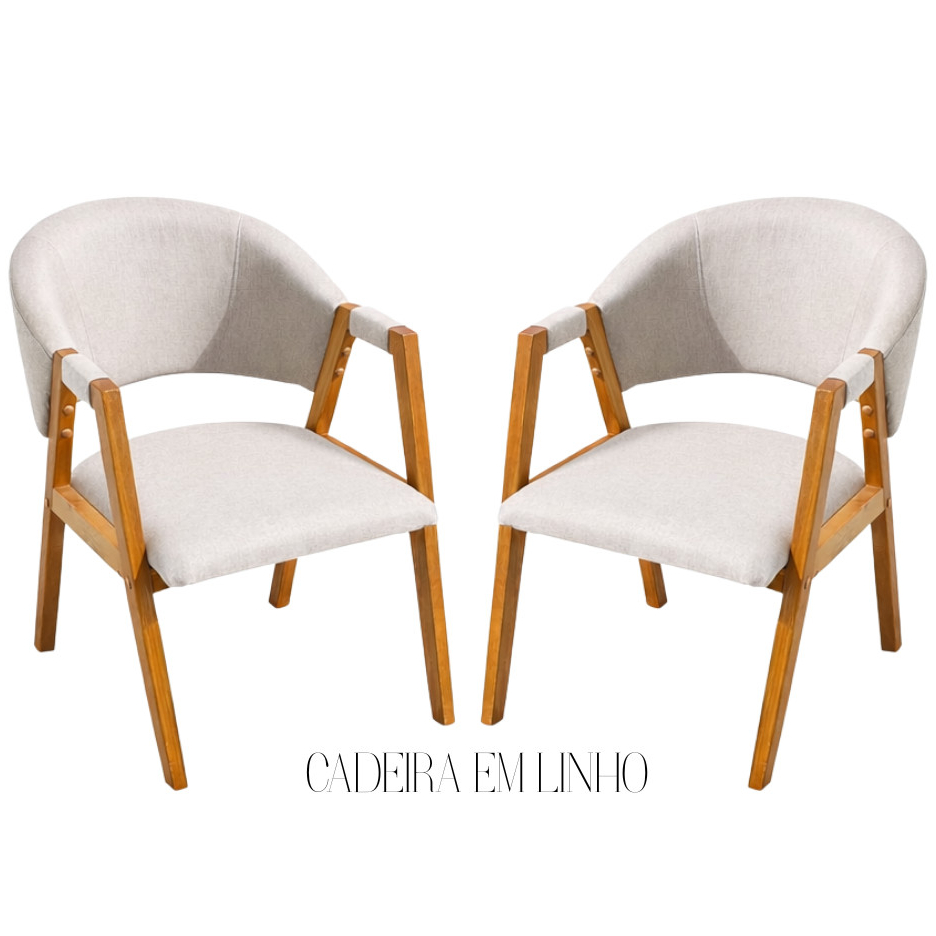 KIT DUAS Cadeiras Tecido Linho CELINA Robusta e Elegante para Sala de Jantar Mesa Cozinha