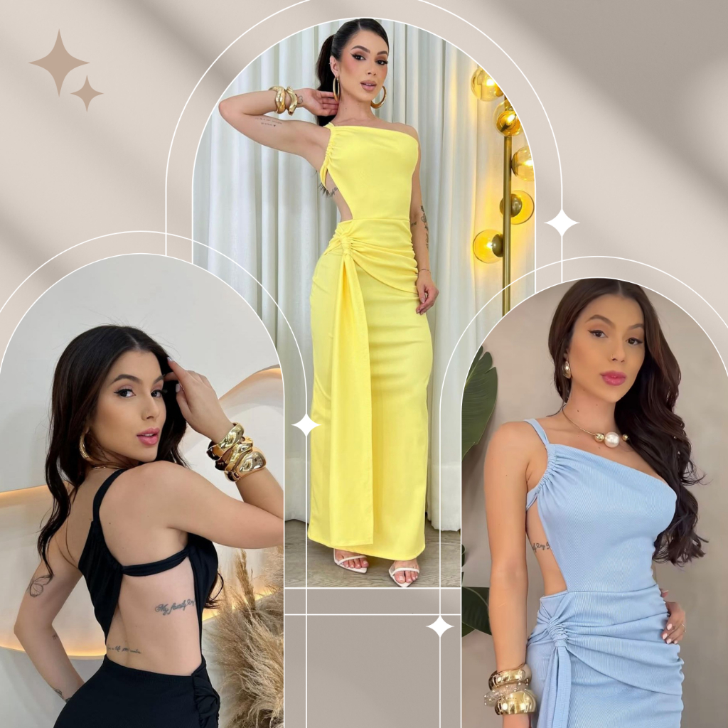 Vestido Longo Feminino Canelado com detalhes nas laterais alça fina sem bojo modinha festas e Eventos