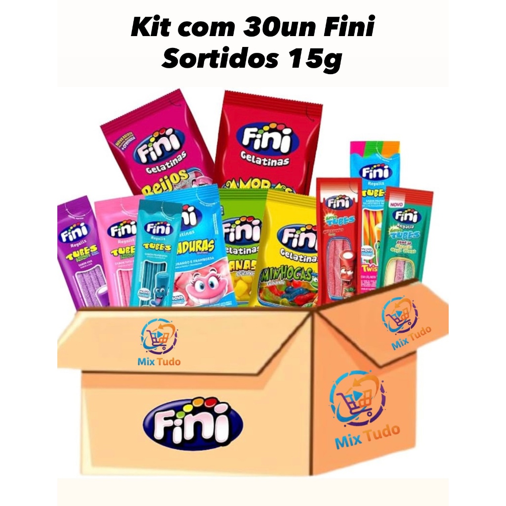 Kit 30un Balas Fini Sabores Sortidos 15g Balas de Gelatina Tubes Azedinhas