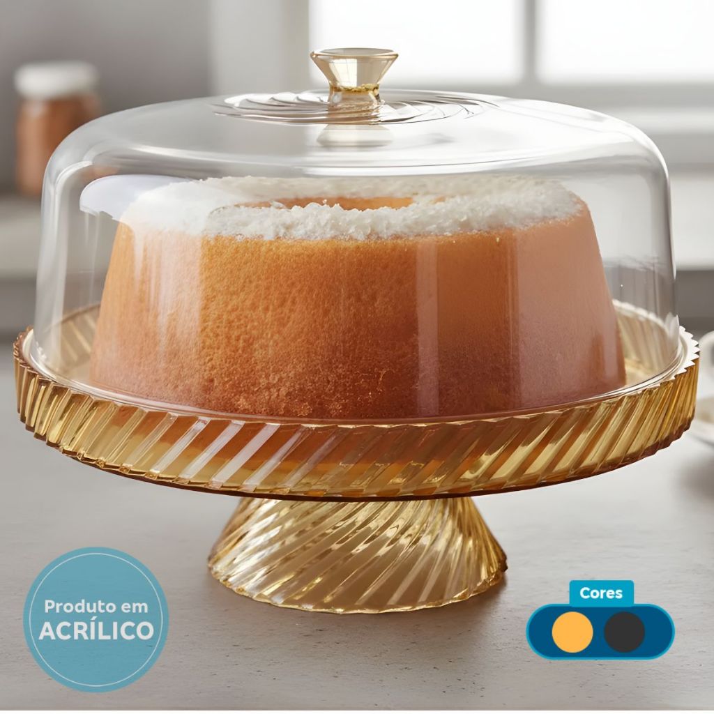 Boleira Com Pé Borda Alta e Tampa em Acrílico Grosso e Resistente