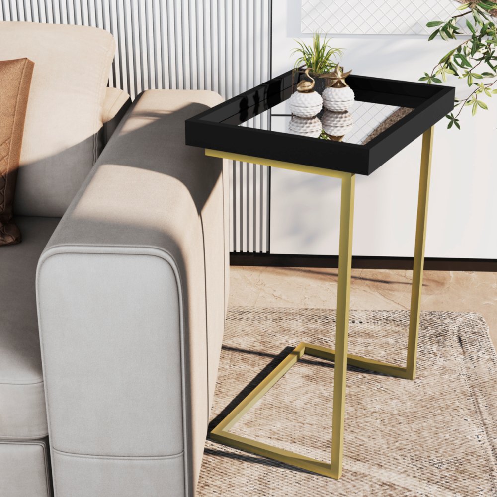 Mesa Lateral Decorativa Luxo com Espelho e Base em Aço para Sala em Oferta na Shopee