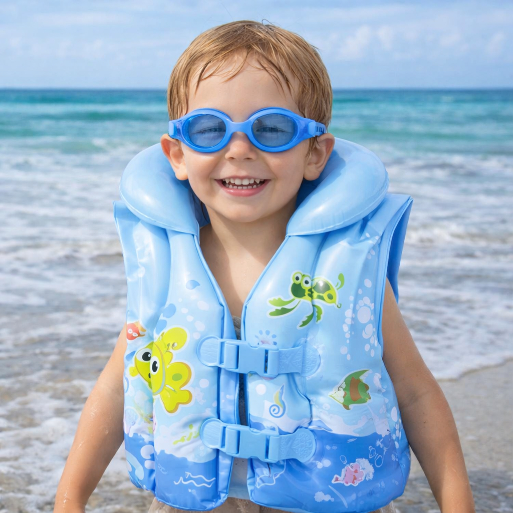 Kit Colete Inflável Infantil + Óculos + Protetor de ouvido Para Piscina/praia Colete Salva Vidas