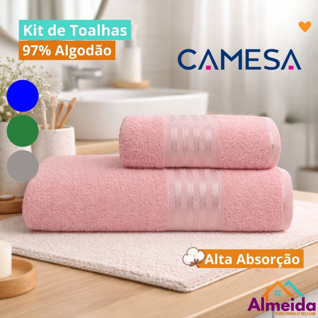Kit de Toalhas de Banho e Rosto Gramatura 265g/m Qualidade Camesa em Oferta na Shopee