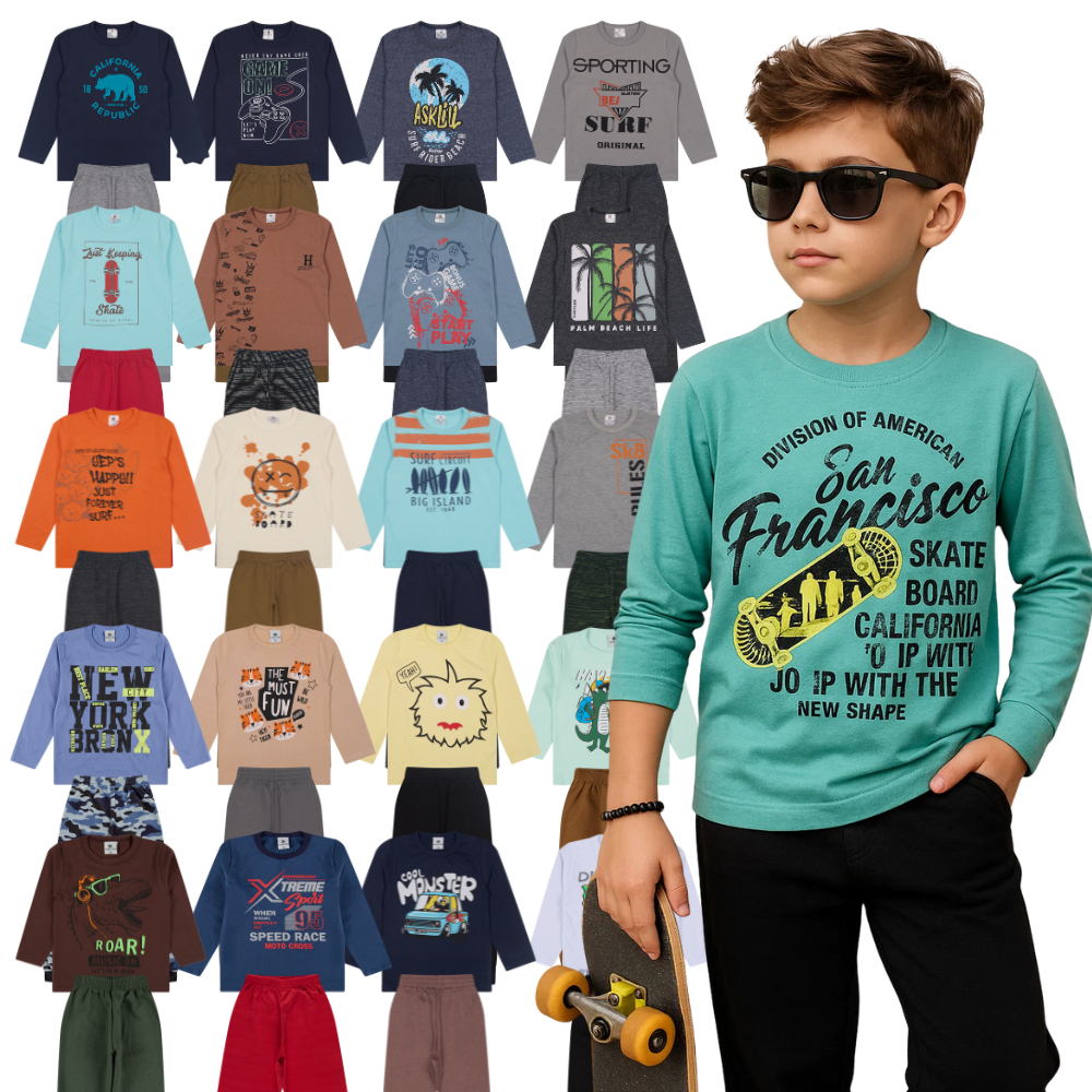 Conjunto Meia Estação Menino do Tamanho 1 a 10 Anos | Blusa + Calça Moletom Infantil - Envio Sortido