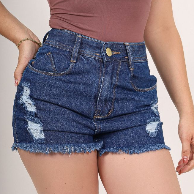 Short Jeans Feminino Curto Casual Cintura Alta Tendência Verão Desfiada Blogueira marmorizado 100% algodão em Oferta na Shopee