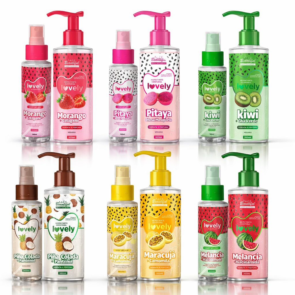 Kit Perfuma Hidratante e Body Splash  Da Fruta Lovely Face Beautiful