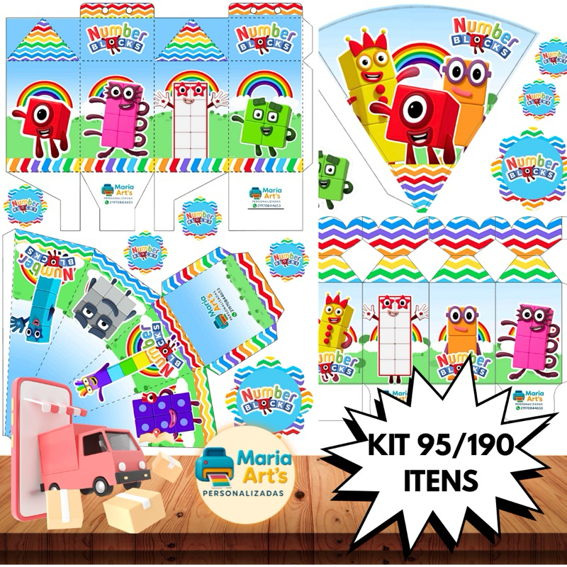 KIT LEMBRANCINHAS DE FESTA COM 95/190 ITENS TEMA: NUMBER BLOCKS C/SEM NOME- ENVIO RÁPIDO!!! em Oferta na Shopee