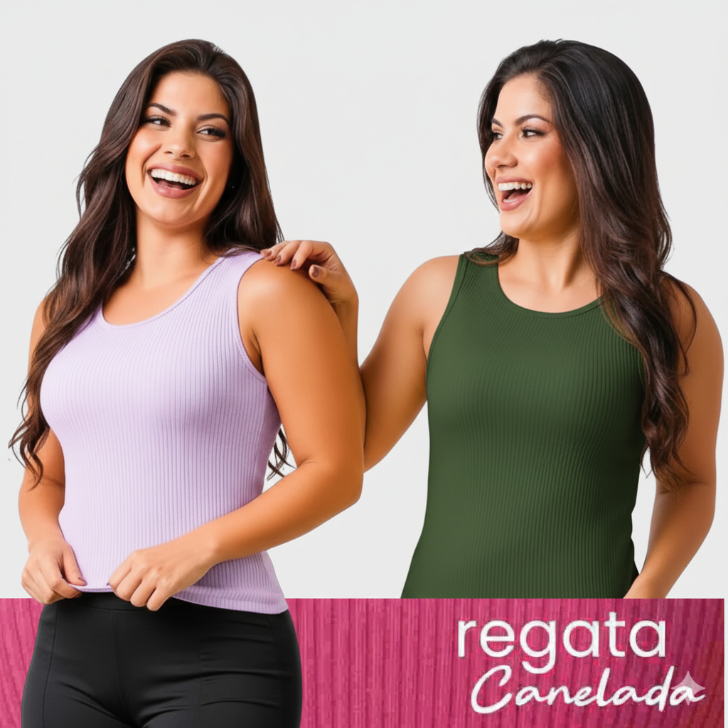 Kit 2 Regatas Canelada Feminina Básica Confortável Tecido Elastano Dia a Dia Casual Versátil Premium