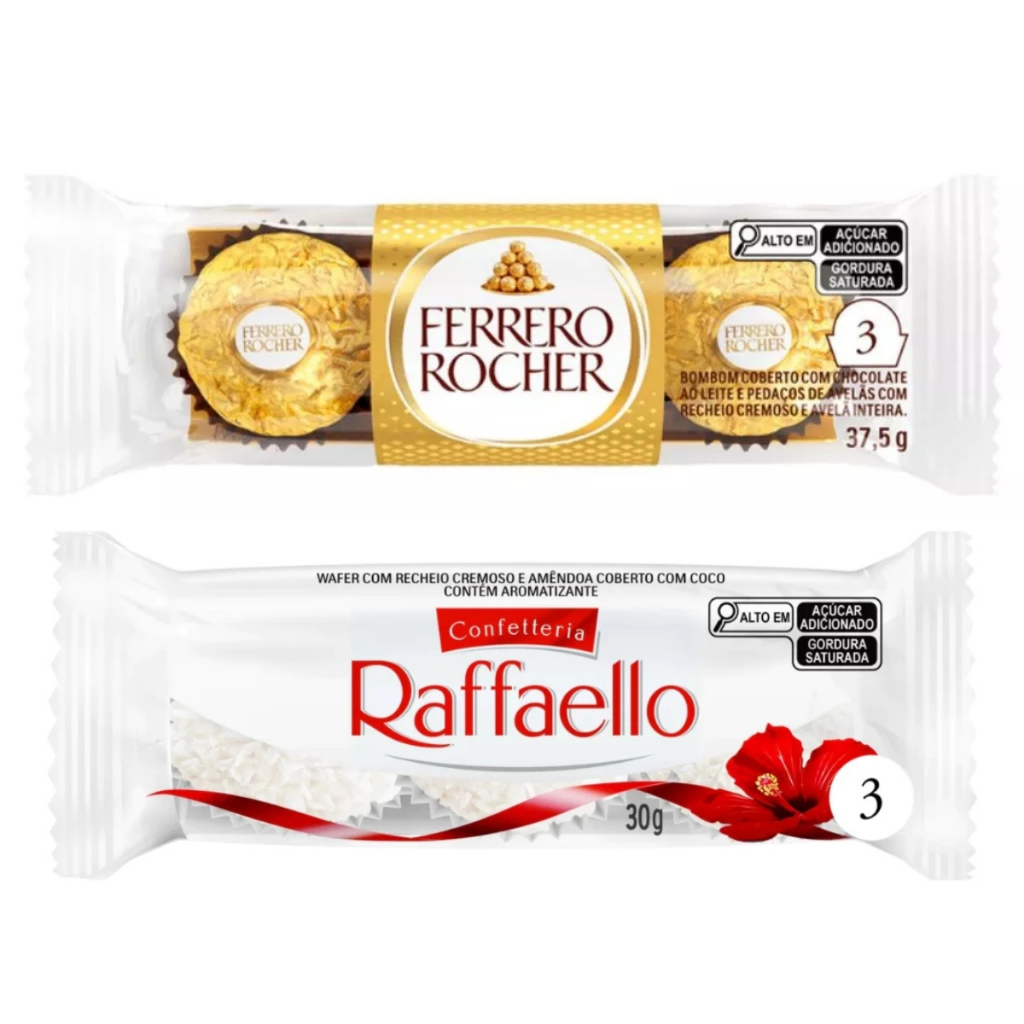 Kit Bombons Chocolate Ferrero Rocher 3 UN & Raffaello 3 UN Presente, Mimo e Brinde Premium