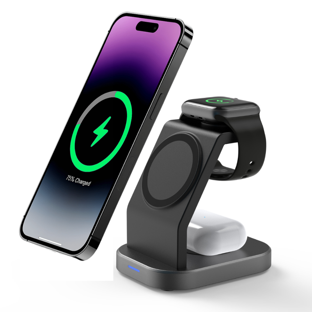 Base Carregador Por Indução Dock Station 3 em 1 Sem Fio Apple Watch iPhone Airpo