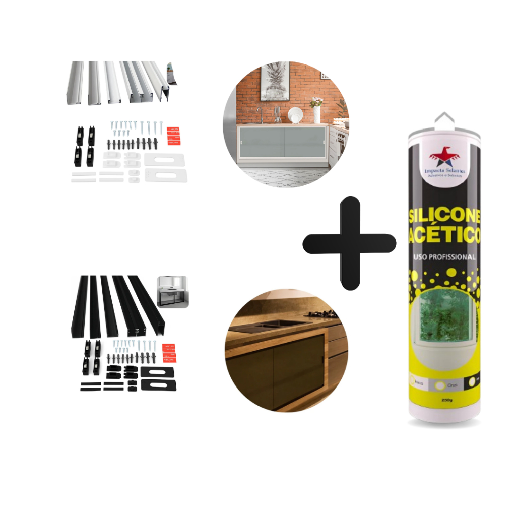 Kit Pia Estrutura Porcelanato Vidro Gabinete 1,00(L)x1,00(A) + Tubo de silicone incolor IMPACTA 260g