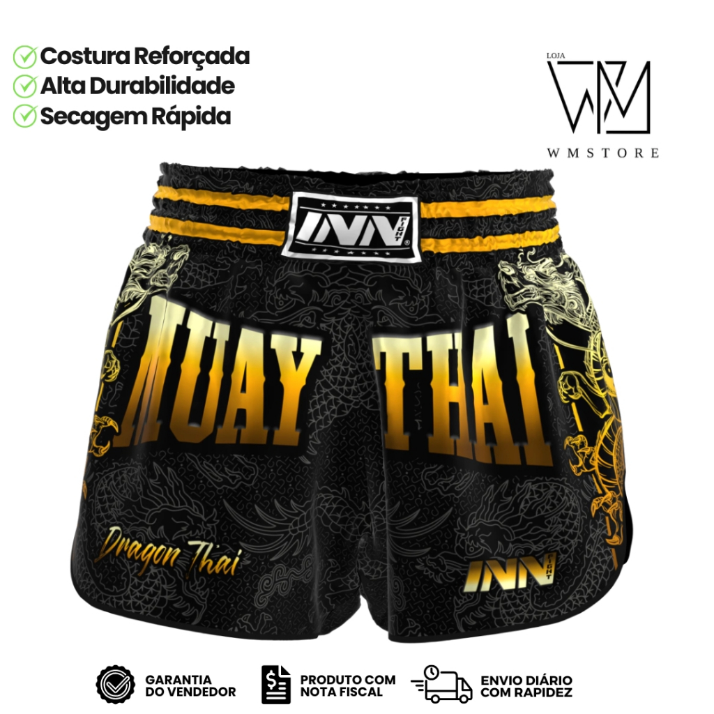 Short Muay Thai INN Classic Dragon Thai Dourado Unissex em Oferta na Shopee