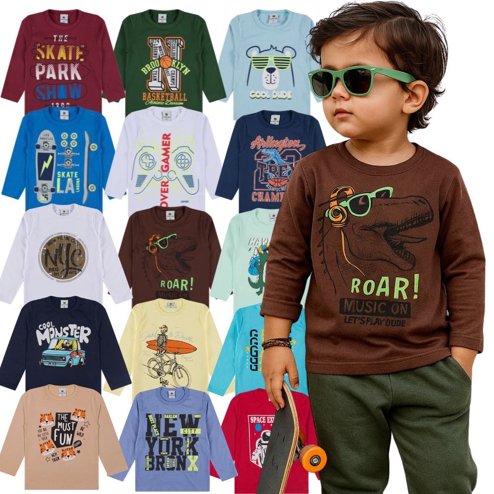 KIT Blusa Manga Longa Infantil 100% Algodão - Sortidas - Roupa Infantil Menino Confortável em Oferta na Shopee