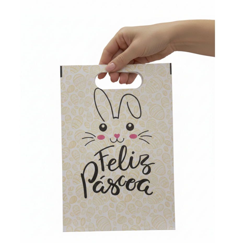Sacolas Boca de Palhaço Feliz Páscoa 20X30 - FUNDO AMARELO em Oferta na Shopee