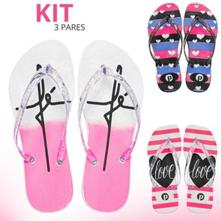 Kit Chinelo Feminino Estampa Love Coração Fé Passeio em Oferta na Shopee