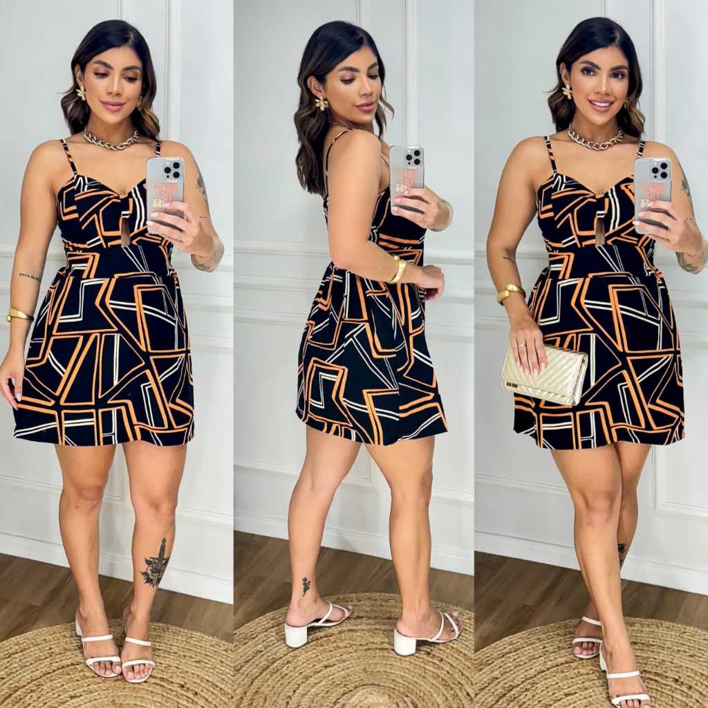 Vestido Curto Macaquinho Com Alcinha Ajustável / Elastex Nas Costas / Contem bojo / Contem laço na frente.