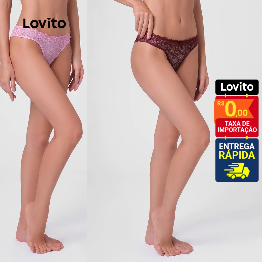 Lovito Kit Com 2 Calcinhas Femininas Biquini de Renda PAB17371767 em Oferta na Shopee