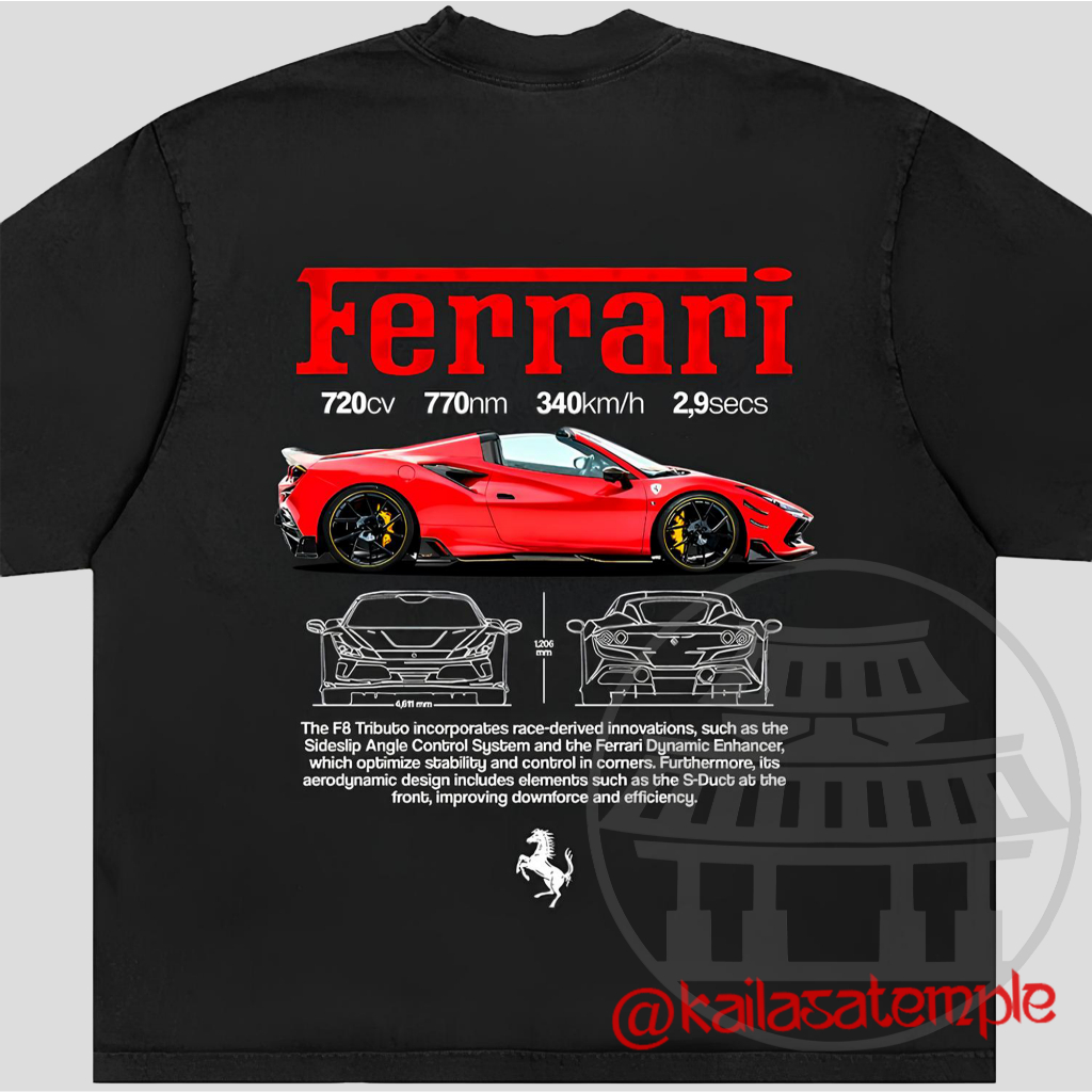 Camiseta Ferrari F8 Tributo 720cv Supercar 100% Algodão Unissex Streetwear Premium
