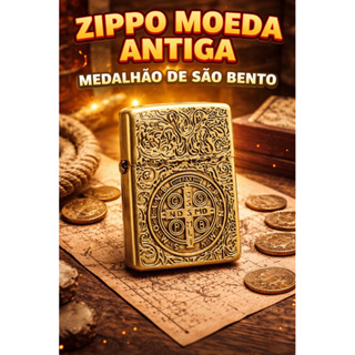 Isqueiro Zippo Moeda Antiga Medalhão de São Bento Luxo Retrô Colecionável em Oferta na Shopee