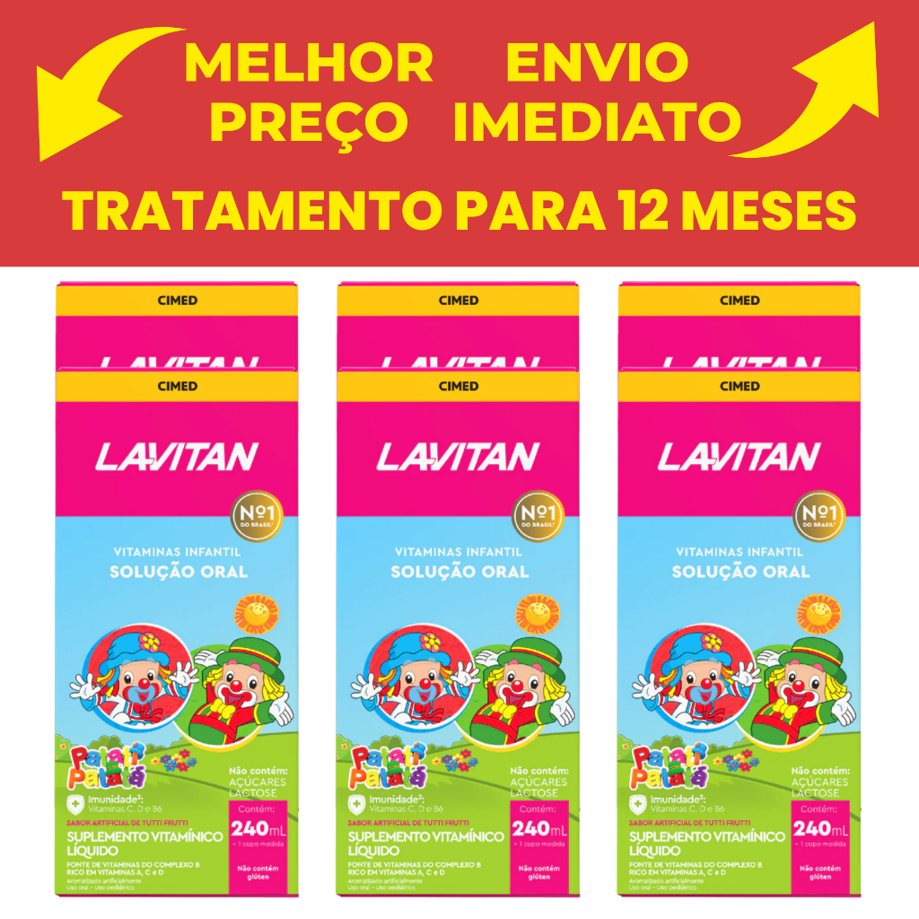 Kit com 6 Lavitan Patati  Patatá vitamina infantil sabor Tutti-Frutti Cimed  solução com 240ml @ @