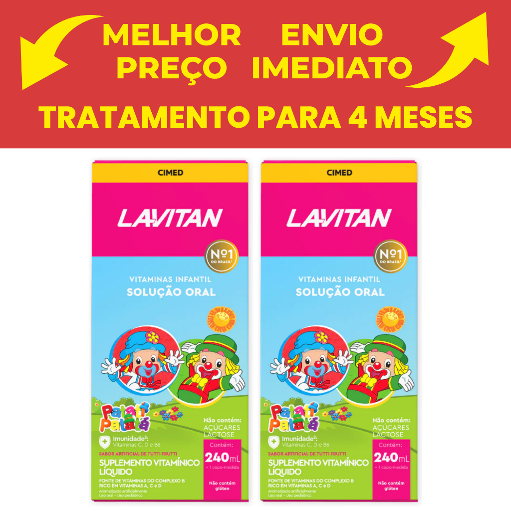 Kit com 2 Lavitan Patati  Patatá vitamina infantil sabor Tutti-Frutti Cimed  solução com 240ml @ @