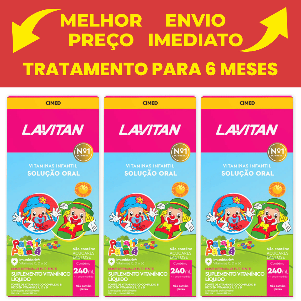 Kit com 3 Lavitan Patati  Patatá vitamina infantil sabor Tutti-Frutti Cimed  solução com 240ml @ @