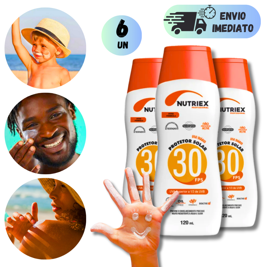 KIT 2/4/6 PROTETOR SOLAR FPS 30 NUTRIEX SOLDA NÃO OLEOSO PARA EXPOSIÇÃO AO SOL COM OIL FREE