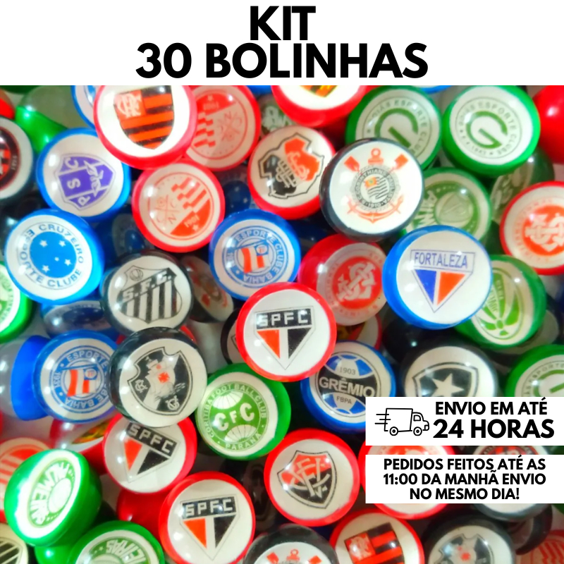 Kit 30 Bolinhas 27mm Pula Pula Times de Futebol Brasileiro Festa Brinquedo Infantil