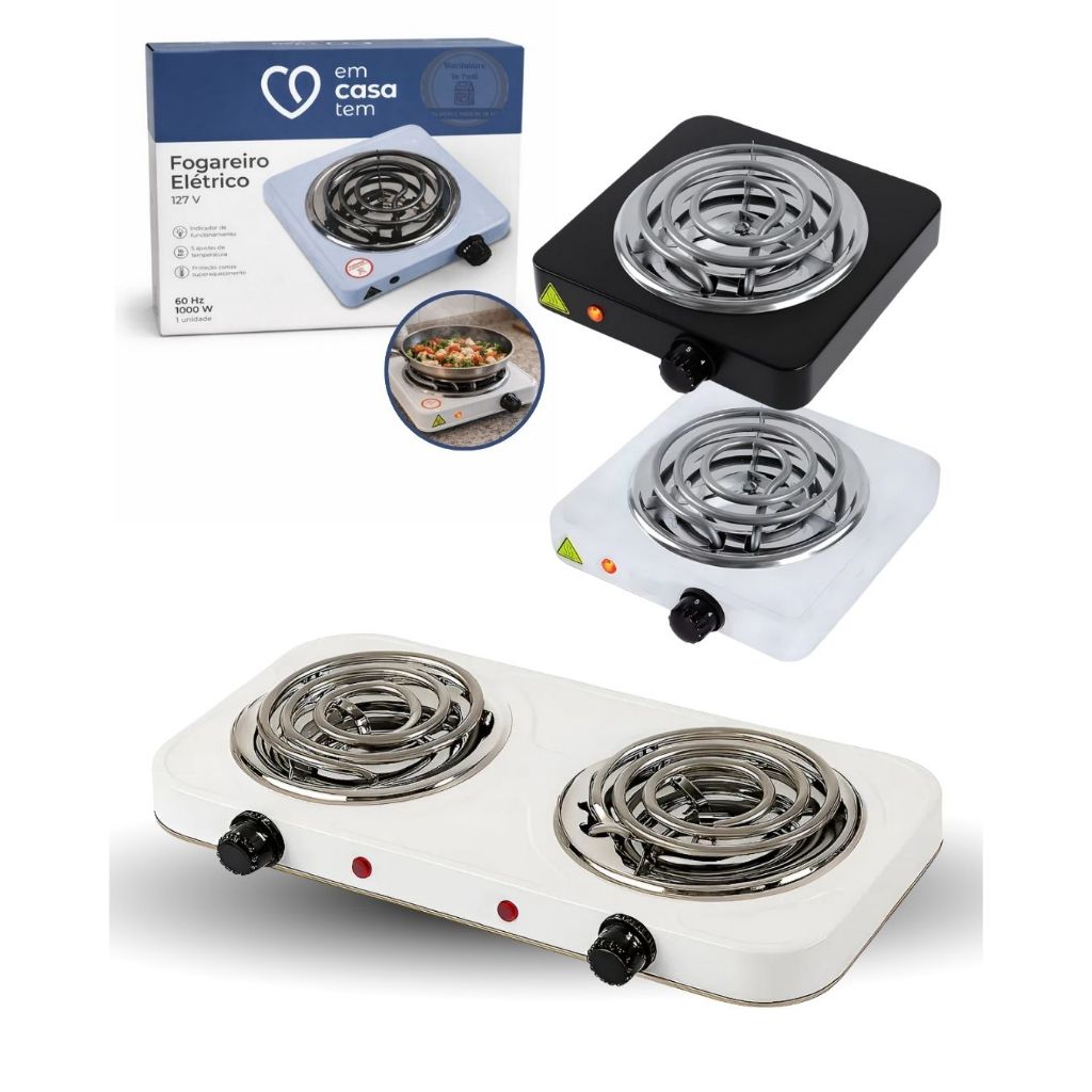 Fogareiro Elétrico / Fogão Elétrico Cooktop 1 Ou 2 Bocas Branco 2 Bocas 127v