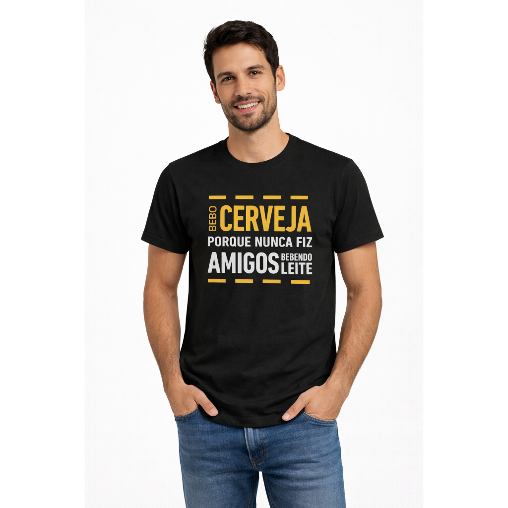 Camiseta Masculina Tamanho PP ao G3 Estampada Com Frase Nunca Fiz Amigos Bebendo Leite T-shirt Blusa em Oferta na Shopee